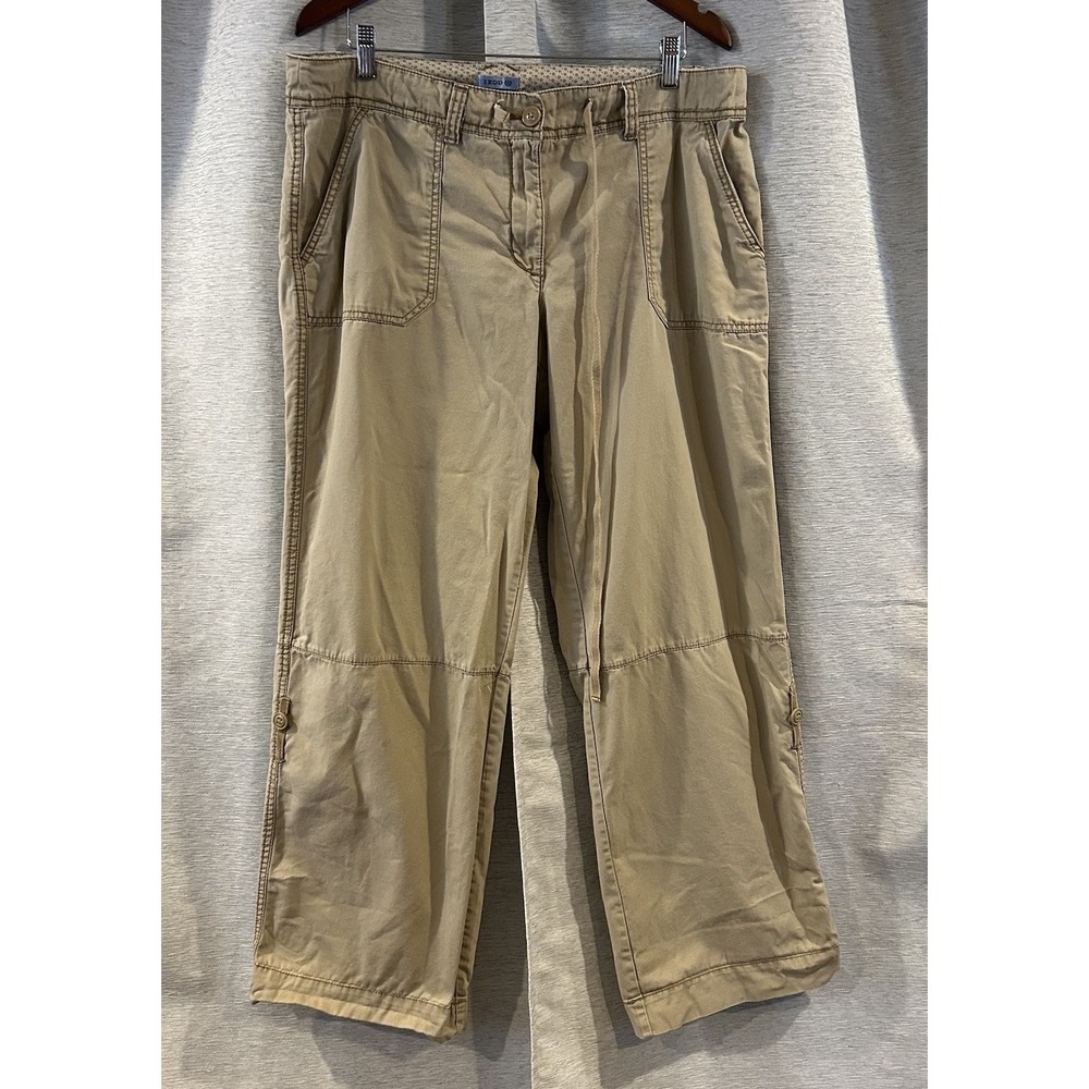 Izod Womens Capri Pants Size 16 Tan 100% Cotton Drawstring Pockets Cargo